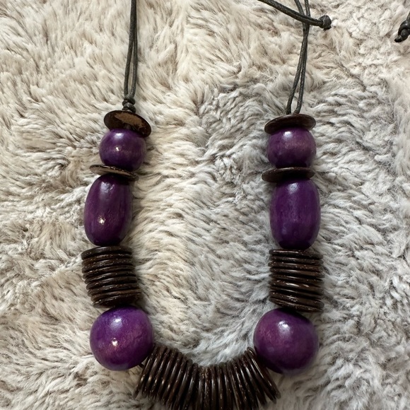 Purple and Brown Beaded Necklace and earrings set - Picture 2 of 4